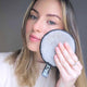 Reusable makeup remover pads being used, eye makeup remover using just water.